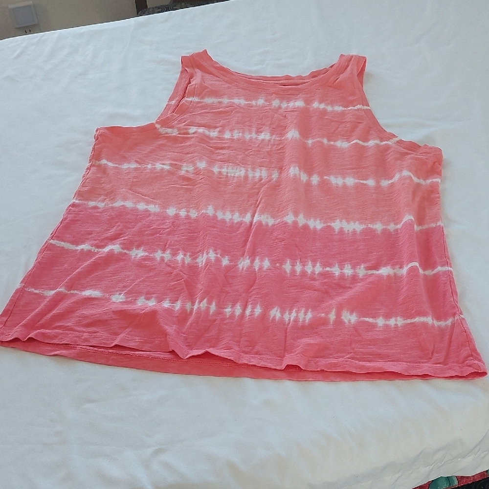 Time & Tru Pink And Orange Tie-Dye Sleeveless Top.